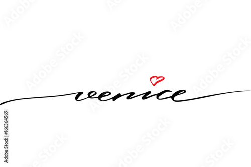 Venice. Handwritten black text isolated on white background, vector.