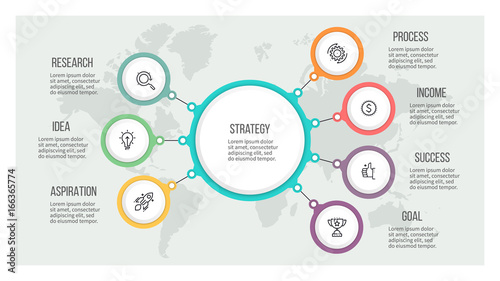 Business hierarchy infographic. Organization chart with 7 options. Vector template.