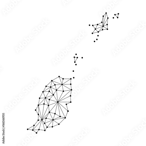 Grenada map of polygonal mosaic lines network  rays and dots vector illustration.