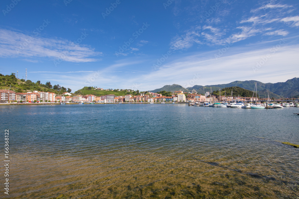 Ribadesella city waterfront and seaport next to Sella River in Asturias Spain Europe
