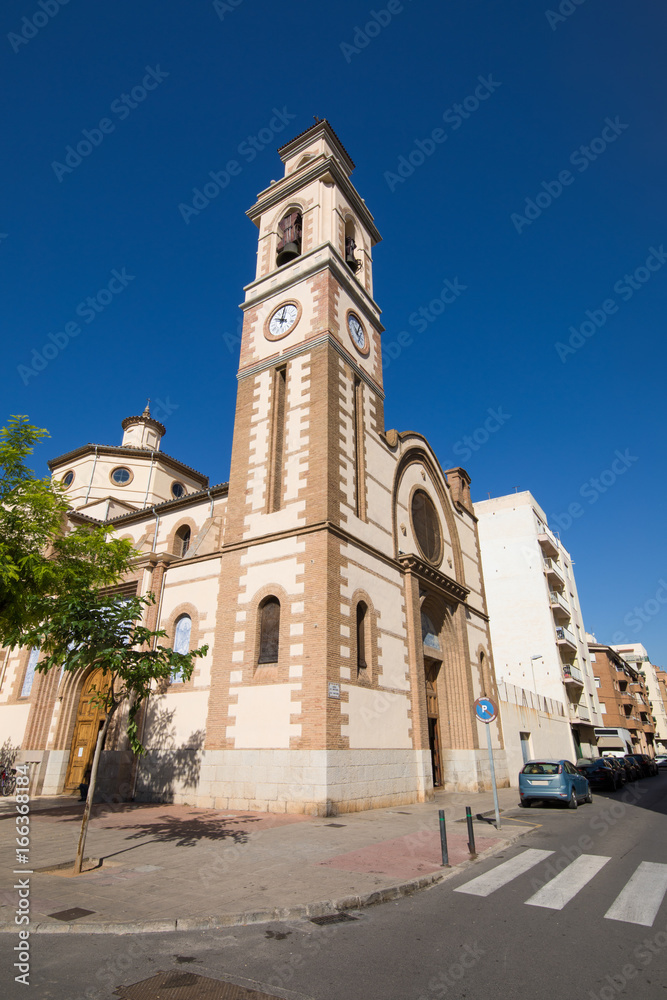 facade landmark of catholic church of St Peter Parish, in Grao of Castellon city, Valencia, Spain Europe

