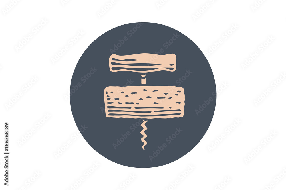 Icon of Corkscrew in circle on white background. Logo template for bar, cafe, restaurant in food and wine theme. Logo, signs, labels, identity, badges for business brands. Vector Illustration Icon of Corkscrew in circle on white background. Logo template for bar, cafe, restaurant in food and wine theme. Logo, signs, labels, identity, badges for business brands. Vector Illustration