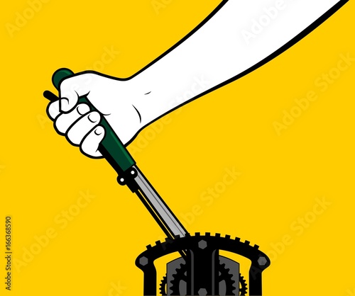 Male hand using mechanical lever 