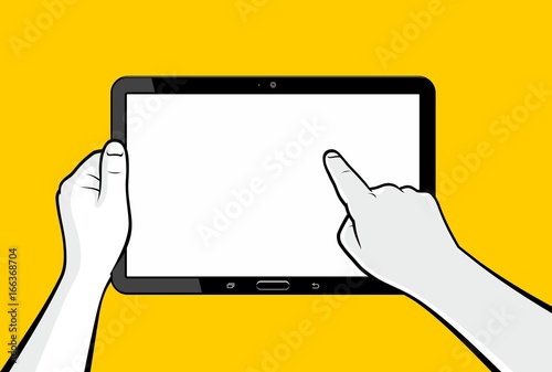Man hands using tablet