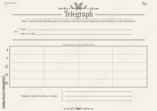 Vintage telegraph form. Flat vector for further editing.