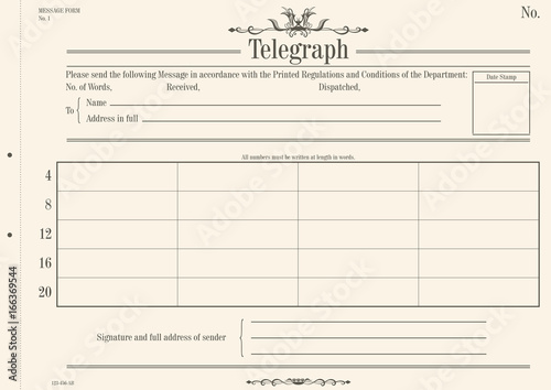 Vintage telegraph form. Flat vector for further editing. photo