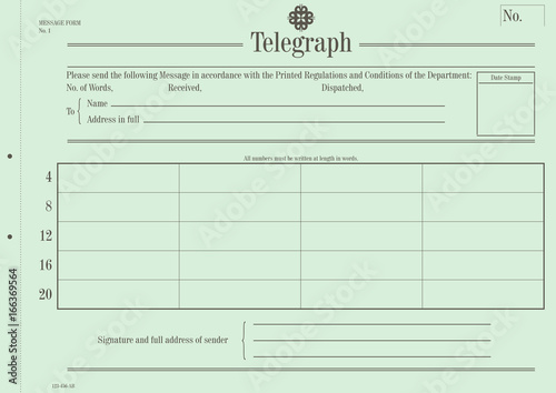 Blank vintage telegraph form. Vector.