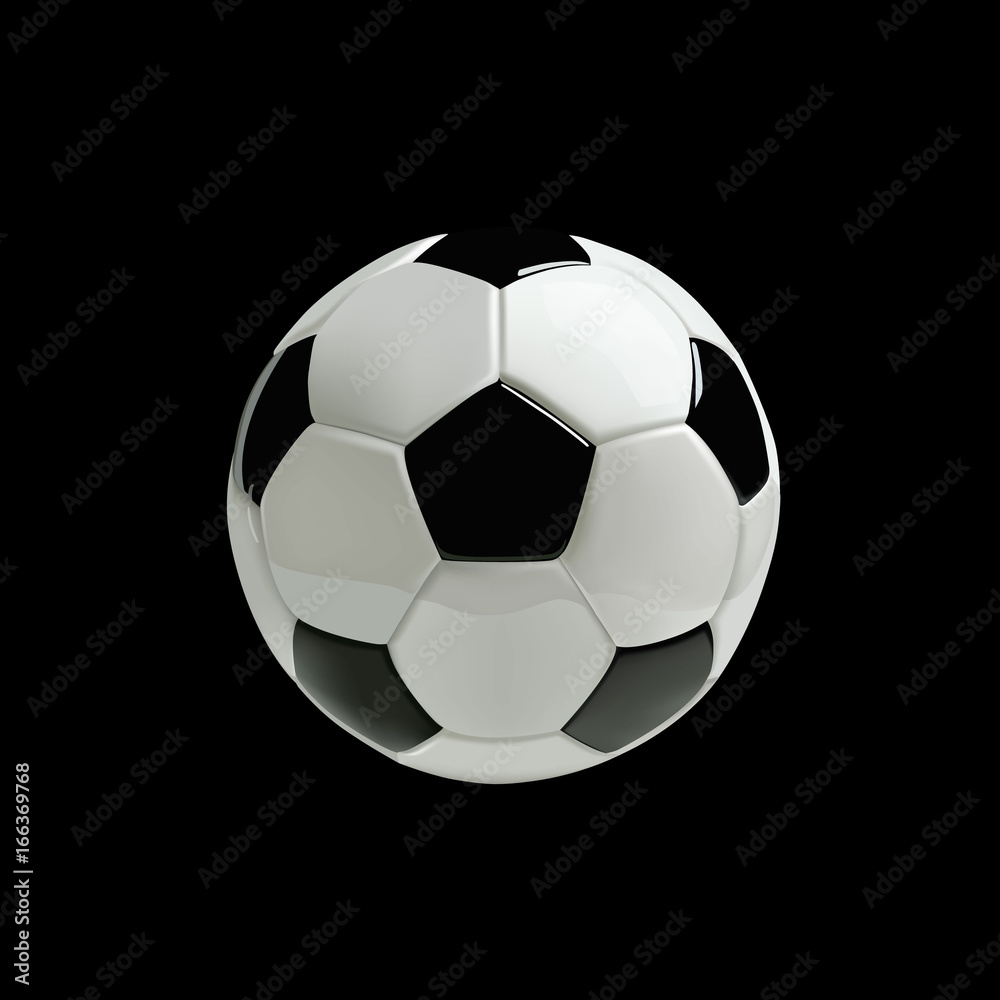 Realistic soccer ball or football ball on black background