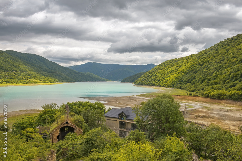 view of the Aragvi River from the Ananuri fortress, Georgia