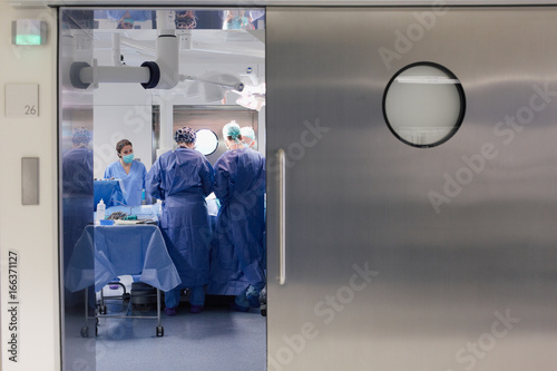 Open door of a working operating room
