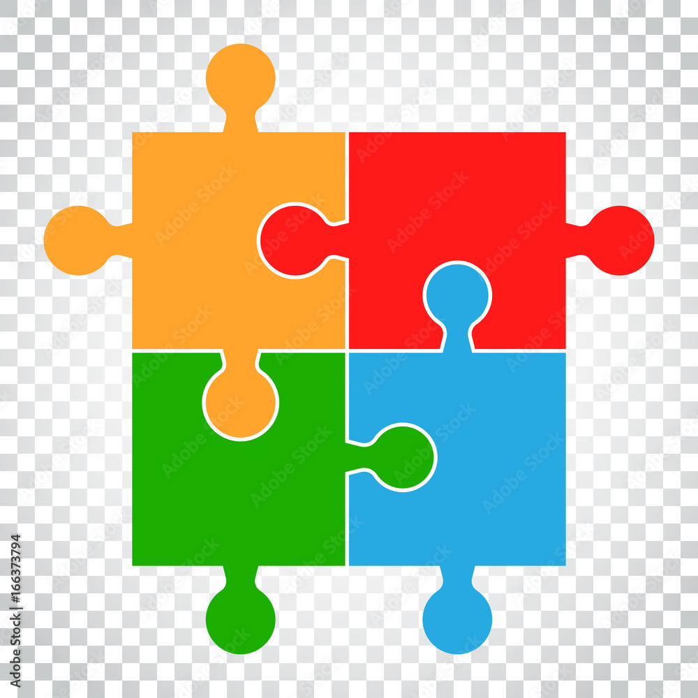 Colorful jigsaw puzzle vector. Flat illustration. Puzzle game. Simple business concept pictogram on isolated background.