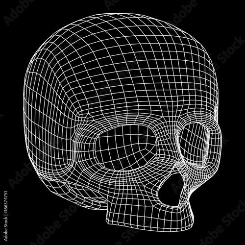 Skull Wireframe Low Poly Mesh. Vector illustration technology live and death concept