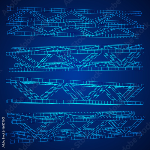Steel truss girder element set. Wireframe low poly mesh. Vector illustration