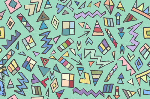 Abstract geometric pattern with with hand drawn elements, vector. Seamless pattern. There is a swatch in the panel. Elements are not cropped and hidden under mask
