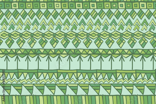 Abstract horizontal geometric pattern with hand drawn elements, vector. Seamless pattern. There is a swatch in the panel. Elements are not cropped and hidden under mask