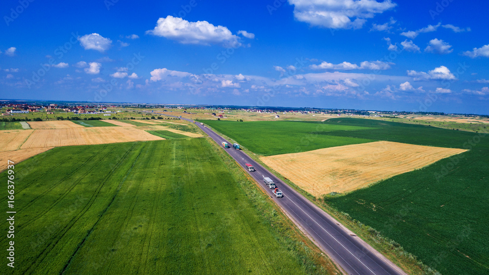 Landscape road and field view from above