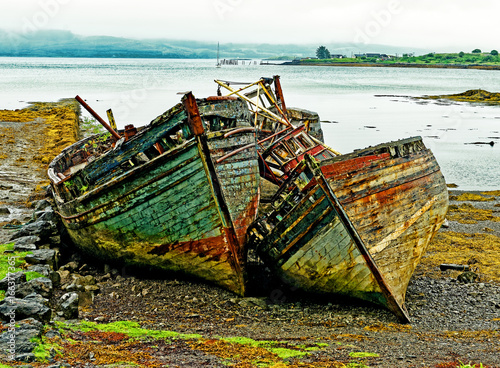 Artistic rendering of derelict fishing boats near Tobermory on the Isle of Mull, Inner Hebrides, Scotland, United Kingdom