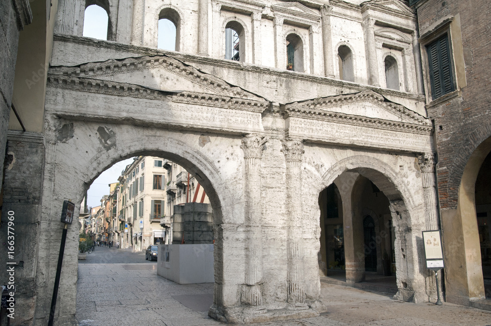 Detail of Porta Borsari, the ancient Roman gate in Verona, Italy. Detail of Porta Borsari, the ancient Roman gate in Verona, Italy.