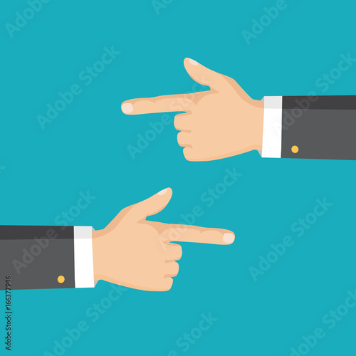 Hand with pointing finger left and right side. Flat style. Vector illustration