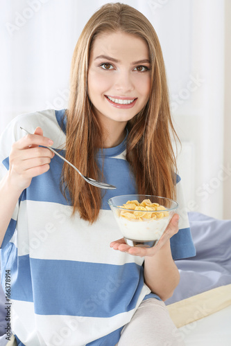 Young beautiful woman havin...