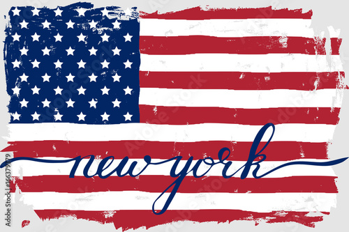 USA american flag grunge paint handwriting new york text vector. Each color and text are on the separate layer