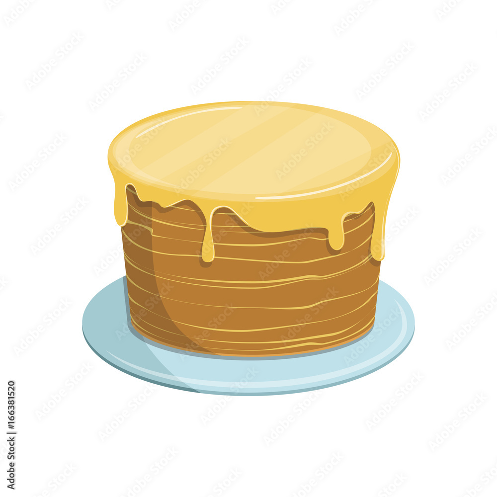 Sweet biscuit cake with glaze for birthday or wedding holiday, party. Vector illustration. Isolated on white background. Sweet biscuit cake with glaze for birthday or wedding holiday, party. Vector illustration. Isolated on white background.