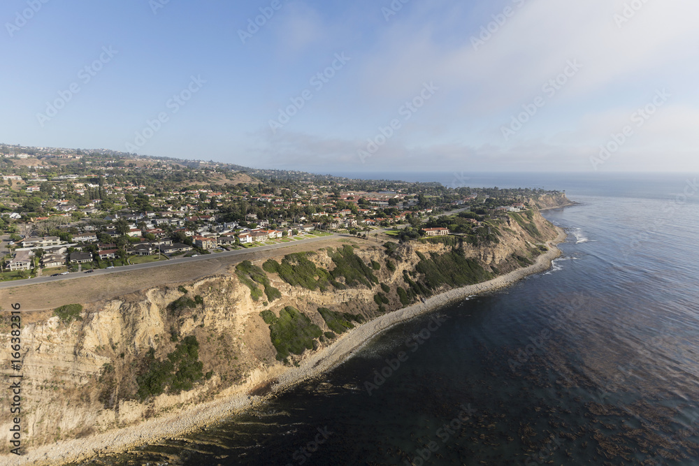 Coastal aerial view of Rancho Palos Verdes in Los Angeles County, California.  