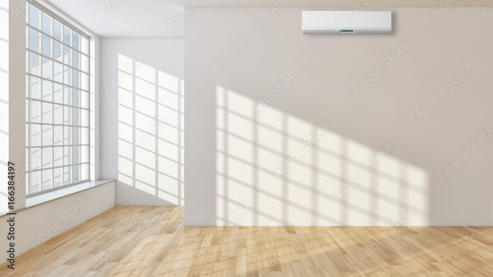 Obraz premium Modern bright living room lounge interior with air conditioning. 3D rendering