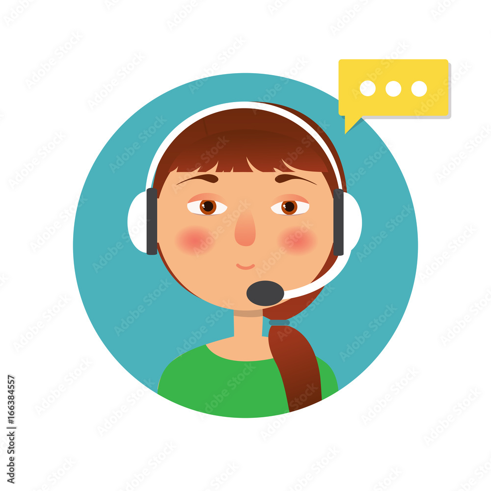 Client service and communication concept. Vector. Call center operator icon with headset. Female call center avatar. Client service and communication concept. Vector. Call center operator icon with headset. Female call center avatar.
