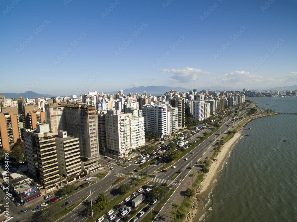 Beach and buildings Beira Mar Norte / Florianopolis. Santa Catarina, Brazil. July, 2017