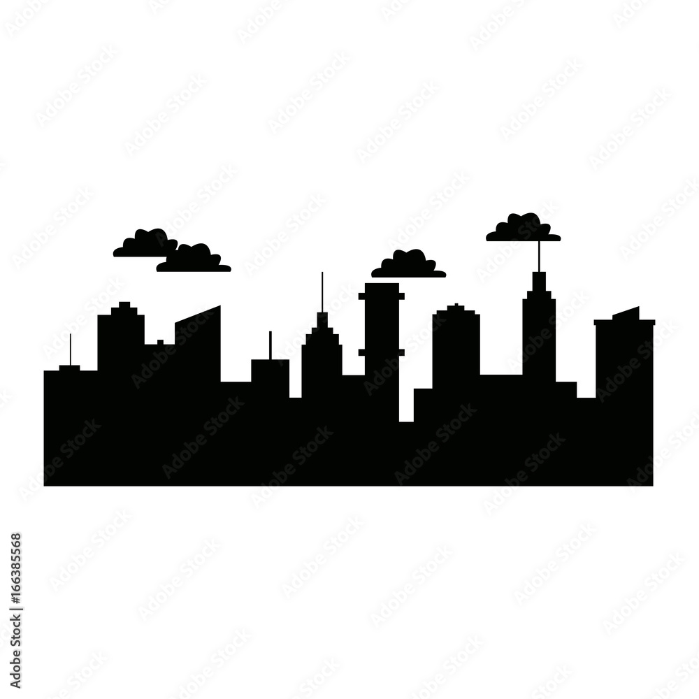 silhouette city buildings skyline tower cloud scene