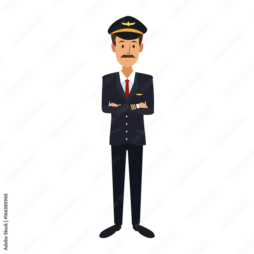 commercial airlines pilot in uniform crossed arms