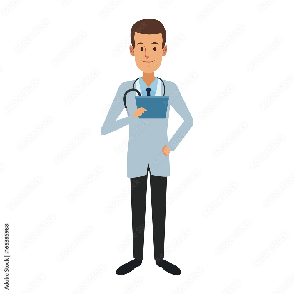 doctor medical staff standing holding clipboard and stethoscope