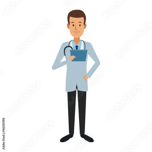 doctor medical staff standing holding clipboard and stethoscope