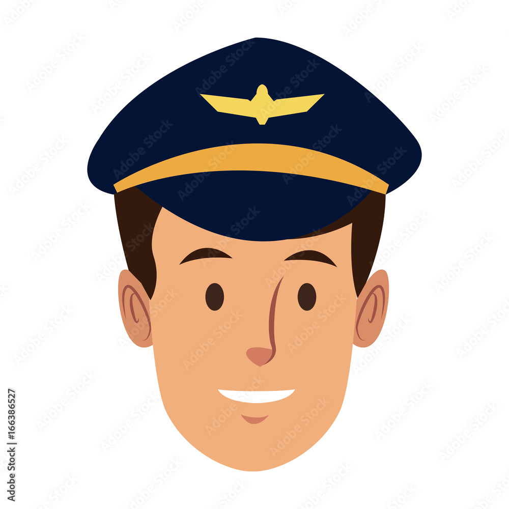 man captain pilot airplane face character man captain pilot airplane face character
