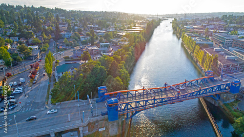 Картината върху платно Fremont Bridge Seattle Lake Washington Ship Canal Magnolia Neighborhood Aerial