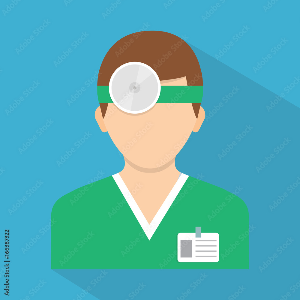 Ophthalmologist with head mirror. Icon isolated on background. Flat style illustration. Vector illustration Ophthalmologist with head mirror. Icon isolated on background. Flat style illustration. Vector illustration