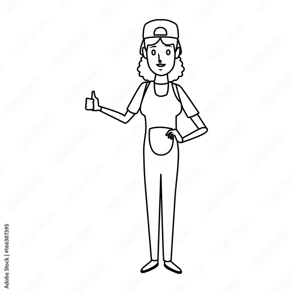 woman painter in uniform thumbs up standing woman painter in uniform thumbs up standing