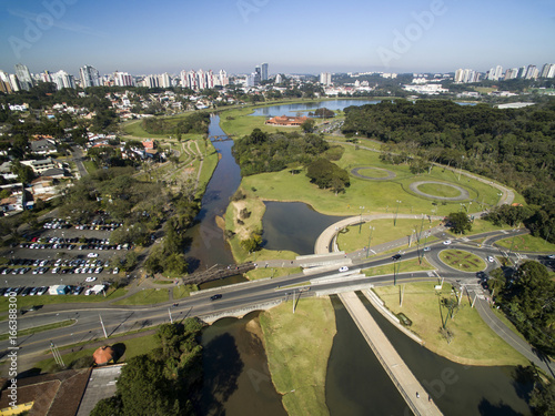 Curitiba, Parana, Brazil - July, 2017: Aerial view Barigui Park. photo