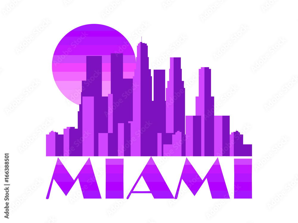 Miami city. Skyscrapers isolated on white background. Vector illustration