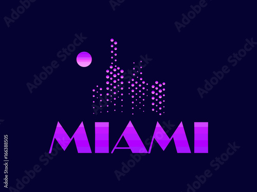 Miami, emblem in the style of the 80s. Points symbolize the skyscrapers. Vector illustration