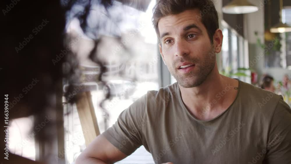 Couple Meeting For Date In Coffee Shop Shot In Slow Motion Couple Meeting For Date In Coffee Shop Shot In Slow Motion