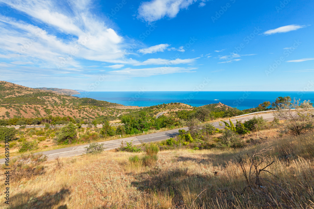 The road through the hills near the coast. The Peninsula of the Crimea, the Black sea coast