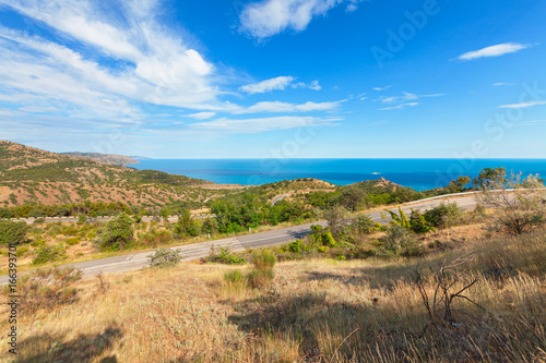 The road through the hills near the coast. The Peninsula of the Crimea  the Black sea coast