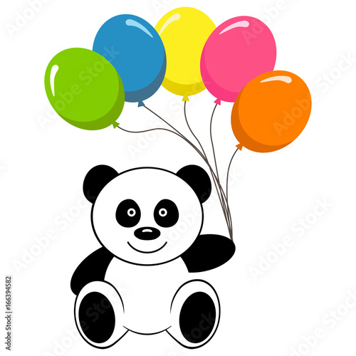 Fototapeta Naklejka Na Ścianę i Meble -  Toy panda bear with colorful air balloon