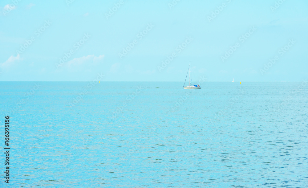 Obraz premium Sailing boat sailing in a lake in sunlight in summer