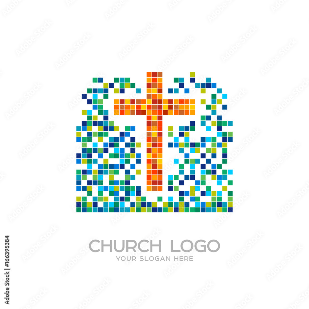 Obraz premium Church logo. Christian symbols. Mosaic, the cross of Jesus