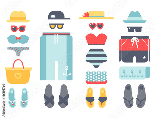 Beachwear bikini cloth fashion looks vacation lifestyle women collection sea light beauty clothes vector illustraton