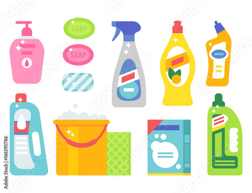 Cleanser bottle chemical housework product care wash equipment cleaning liquid flat vector illustration.