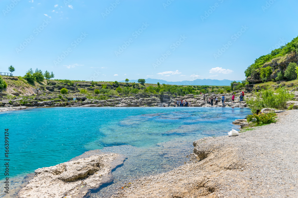 The mouth of the picturesque and fast river Tsievna. Niagara Falls. Montenegro, Podgorica.